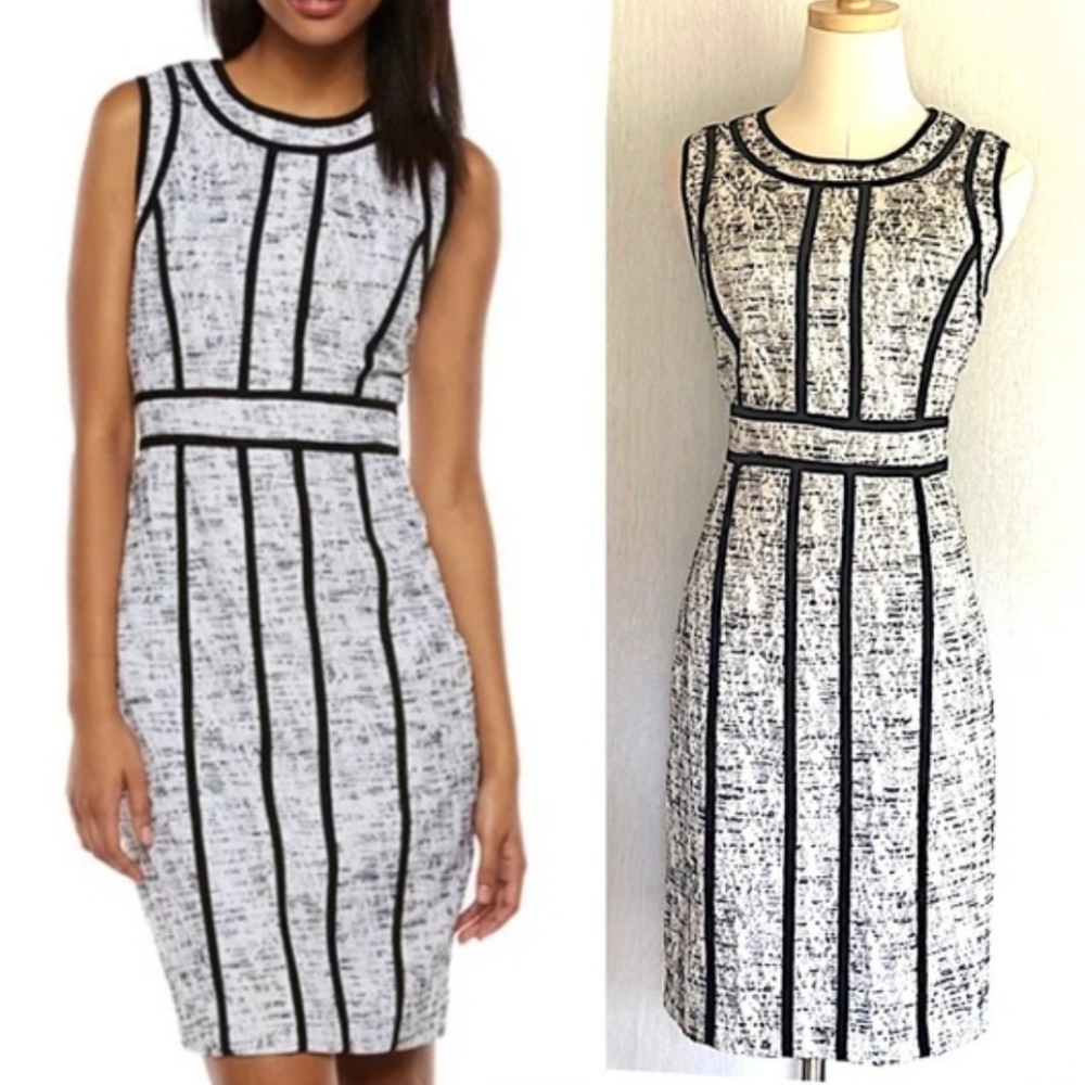 Dana Buchman Sheath Dress White Black Contrast Trim Zip Hook & Eye (NWT) Sz 16 - Picture 1 of 13